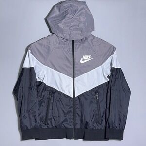 Nike Windrunner Jacket Kids Size Small Polyester Grey White Black Sportswear